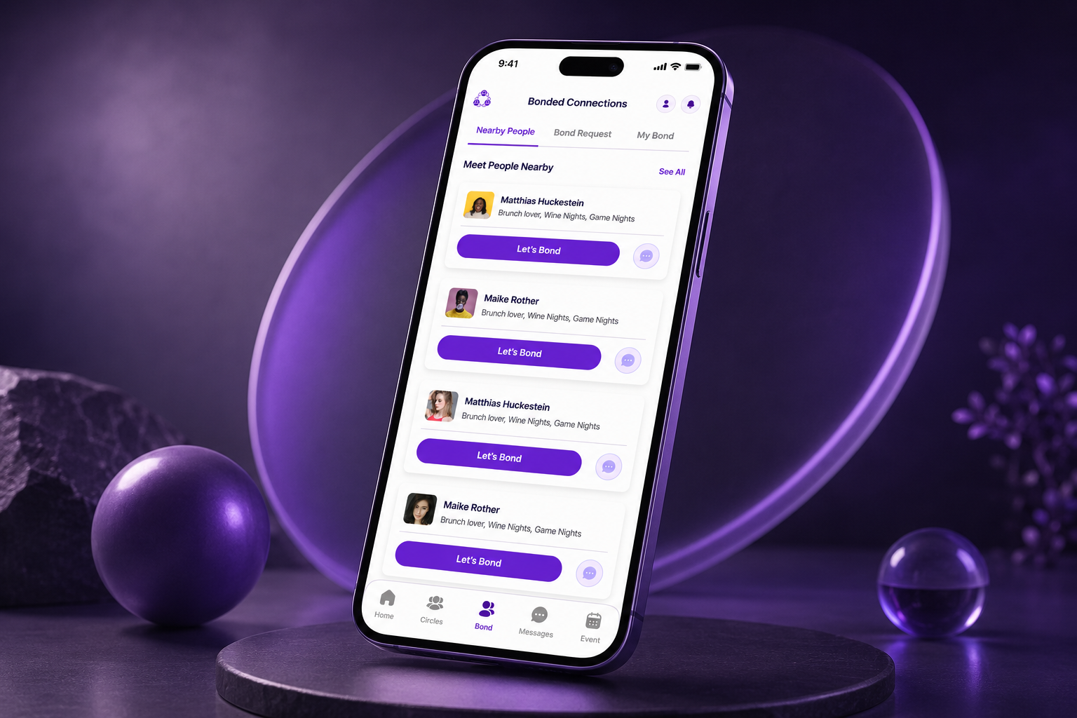 Bonded onboarding — experience real events, not endless scrolling